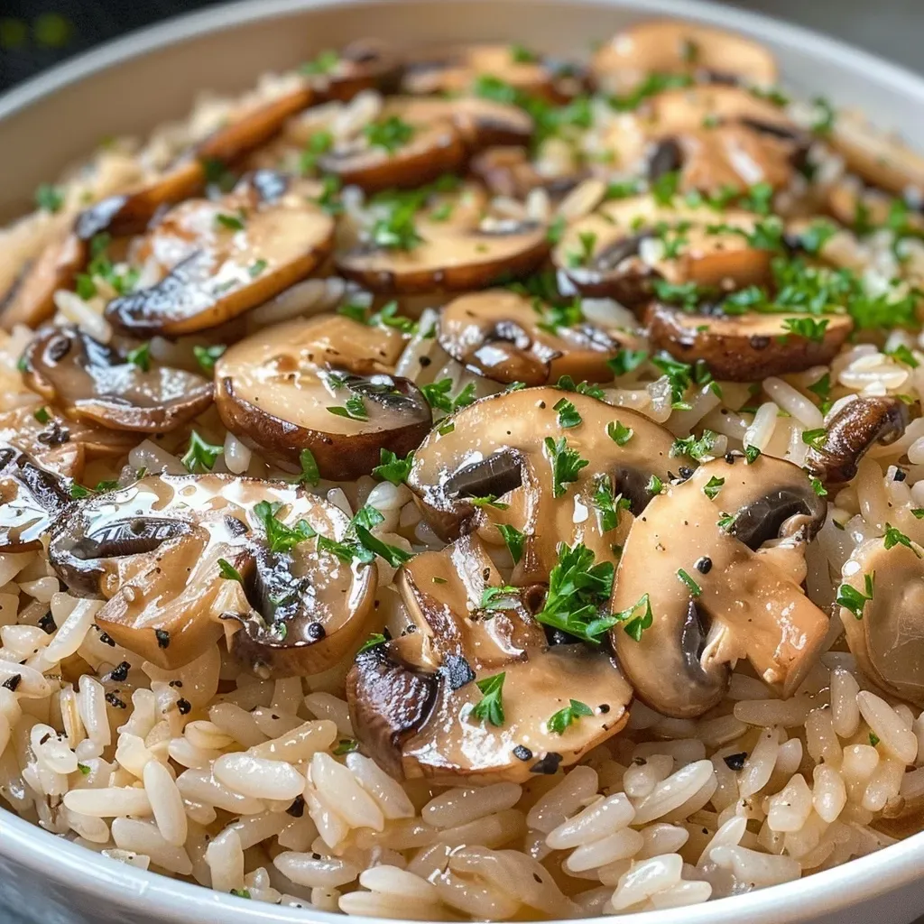 Primer plano de un delicioso arroz con setas.