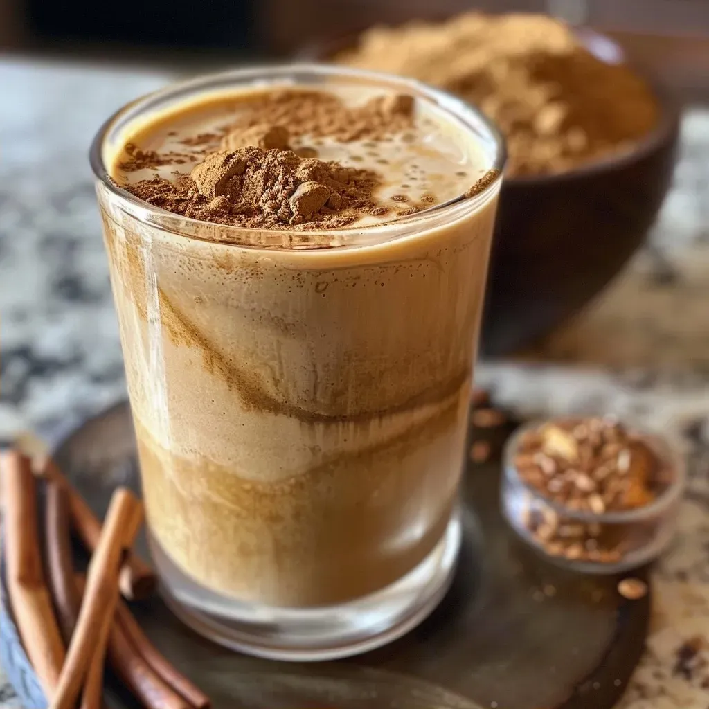 Primer plano de Atole de calabaza especiado servido en un tazón.