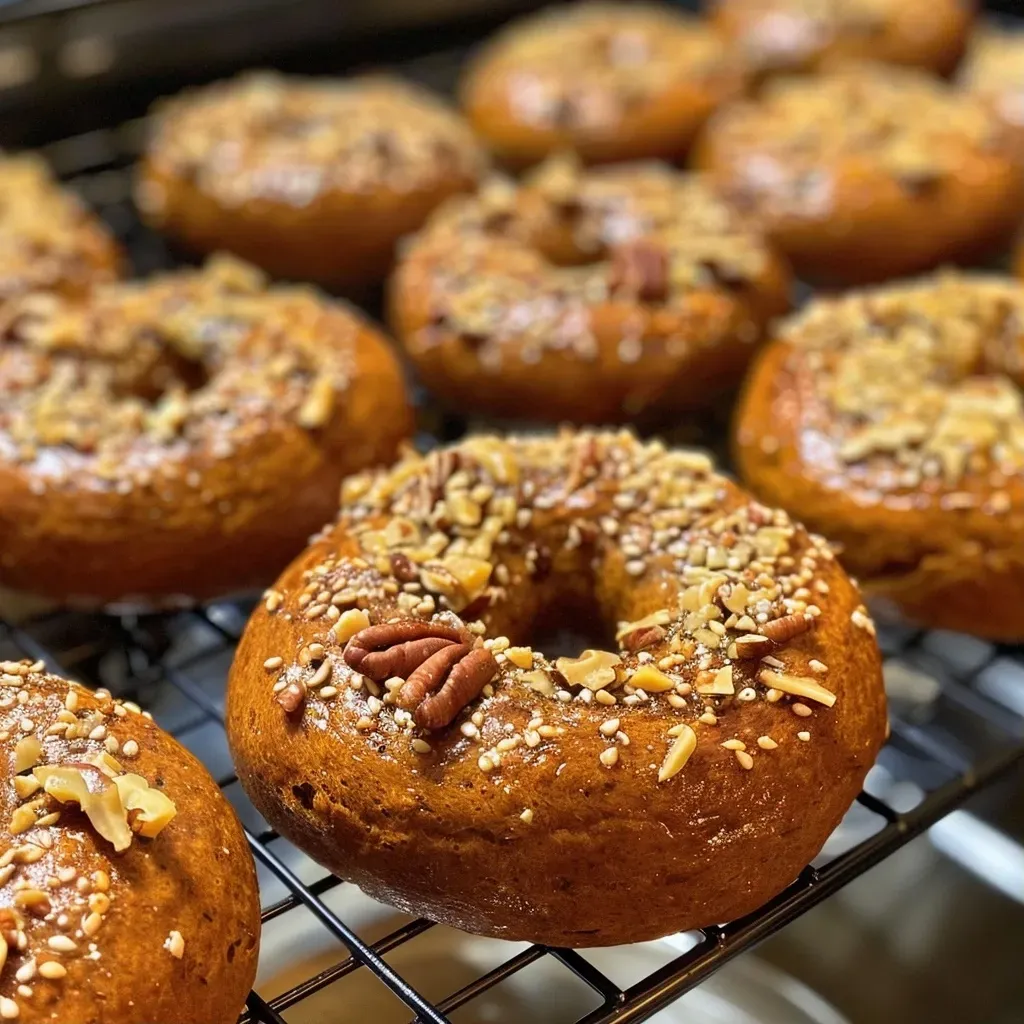 Bagels de calabaza caseros en primer plano.