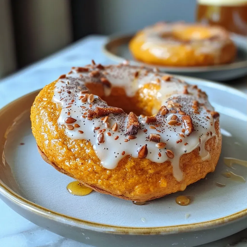 Bagels de calabaza recién horneados con textura dorada.