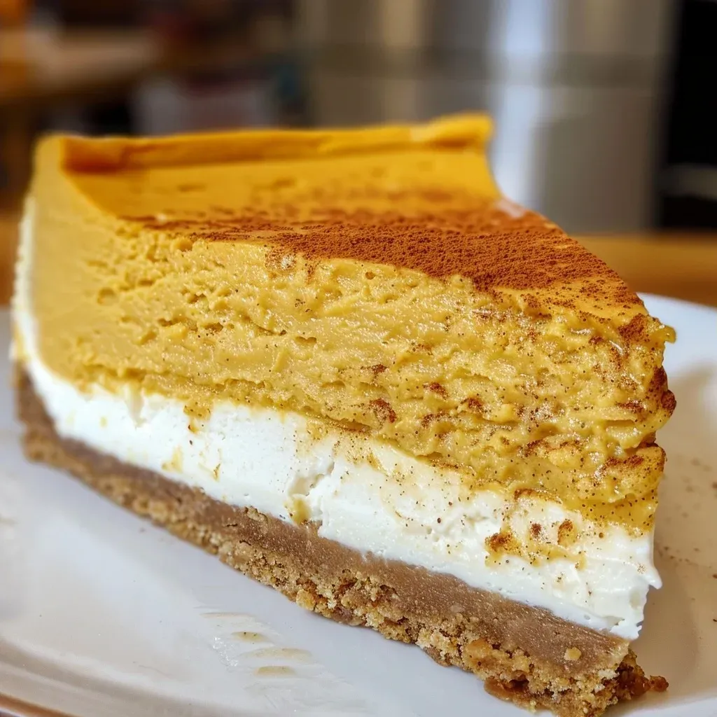 Barra de cheesecake de calabaza cortada, vista lateral.