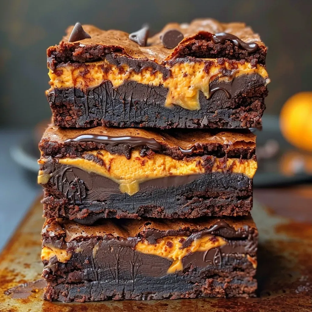 Brownies de calabaza con chocolate, vista lateral.