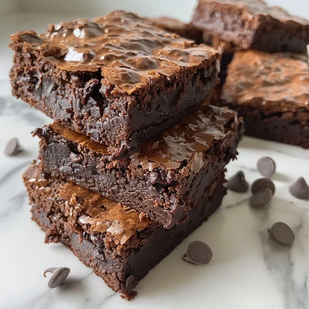 Brownies proteicos jugosos en vista lateral.