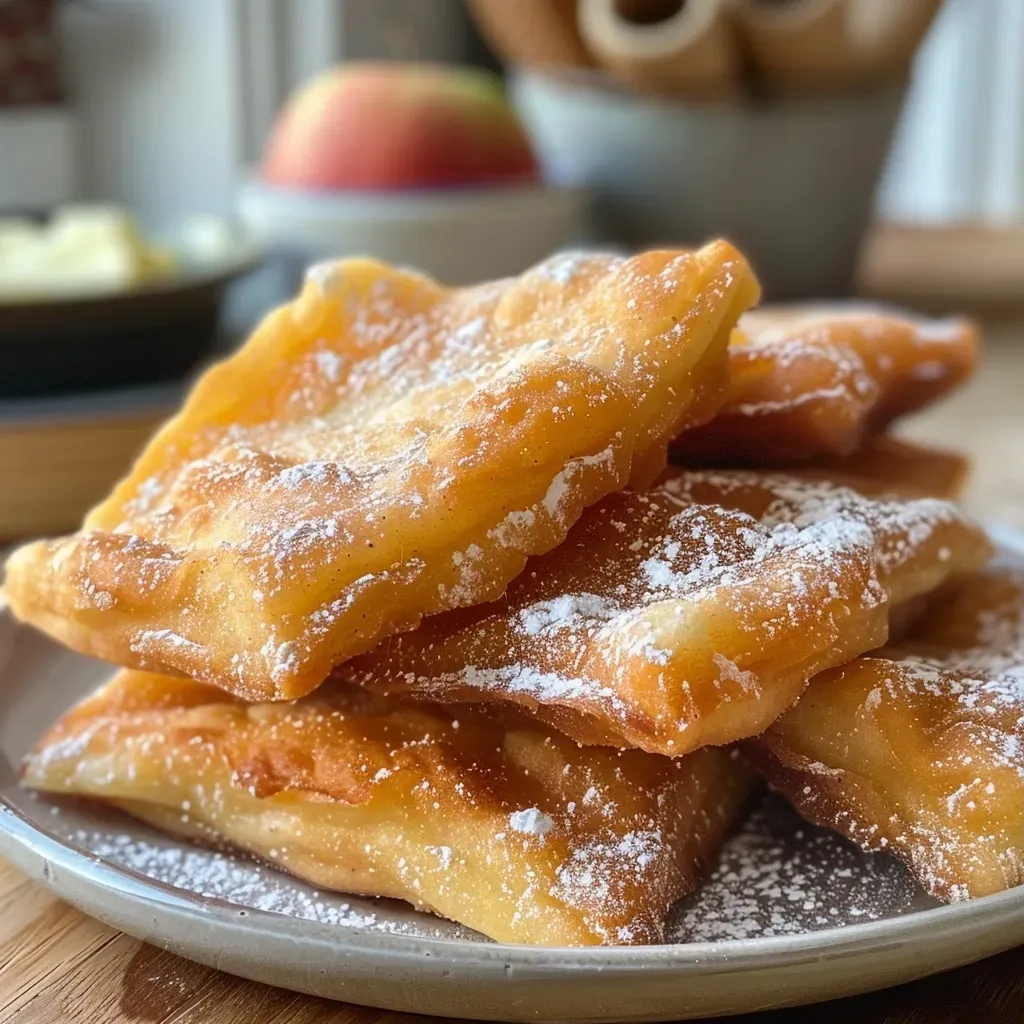 Buñuelos de manzana dorados y crujientes en un plato.