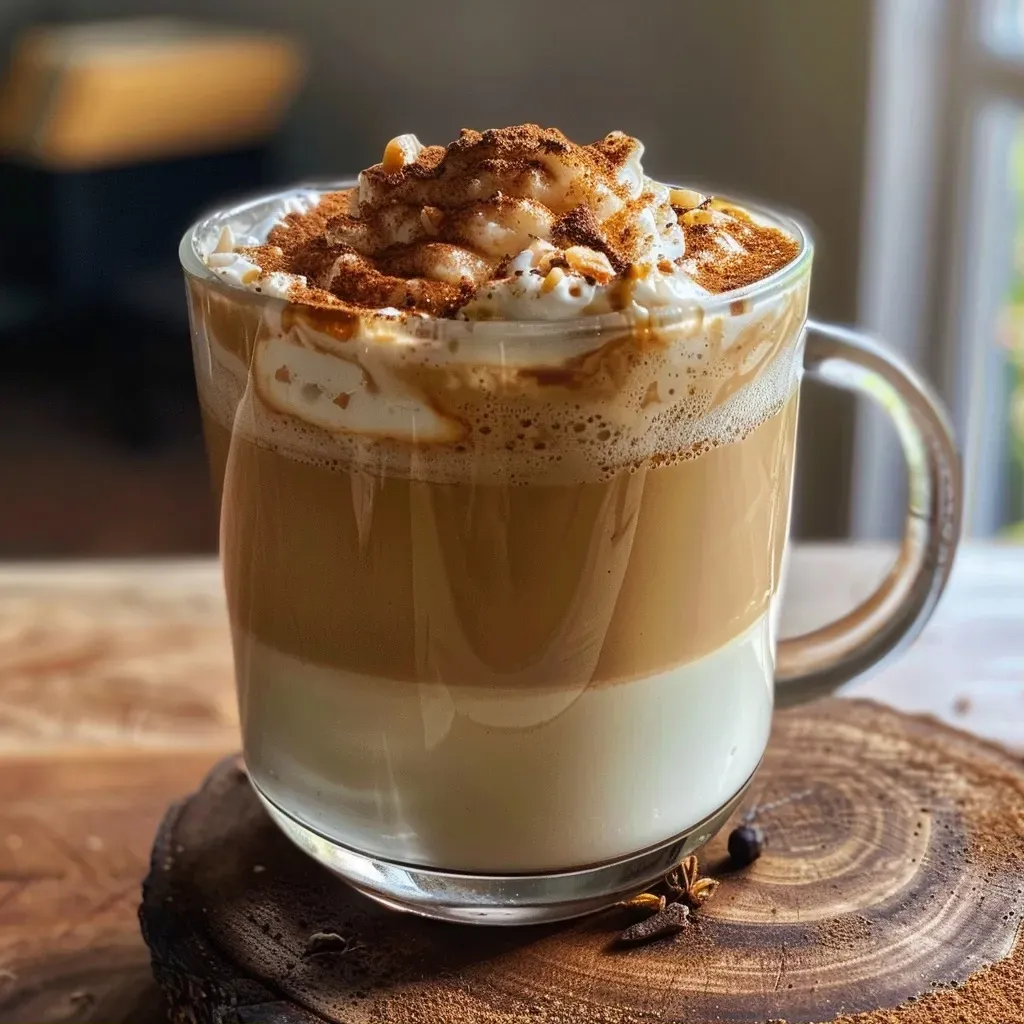 Café frío de especias de calabaza servido en un vaso.