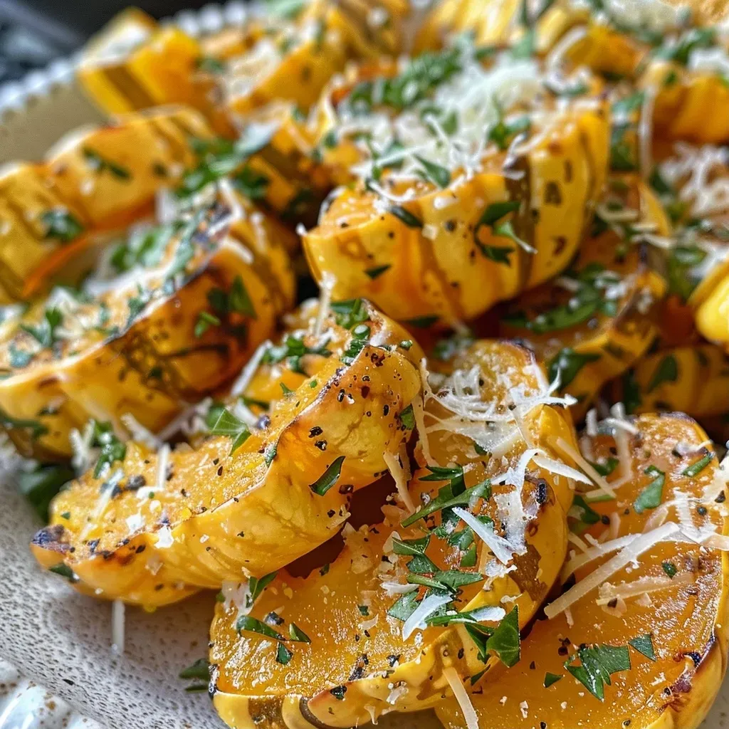 Calabaza delicata al parmesano en primer plano.