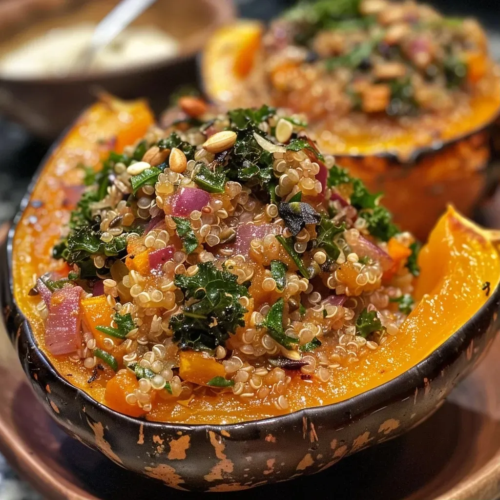 Calabaza moscada vegana rellena vista lateral.