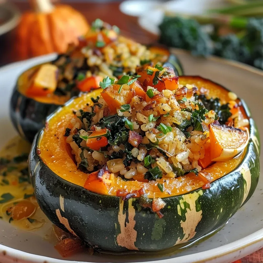 Calabaza rellena de arroz salvaje y frutos secos.
