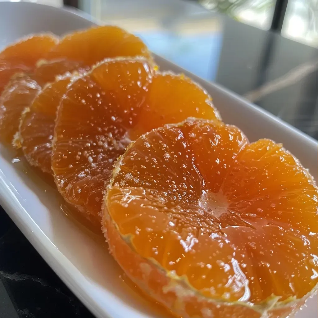 Cáscaras de mandarina hervidas con azúcar en un plato.