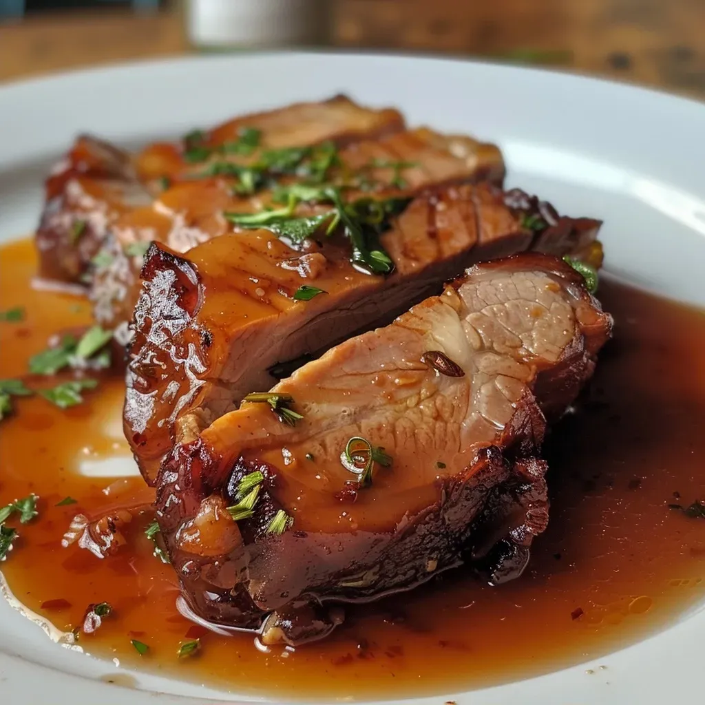 Porción jugosa de cerdo en salsa agridulce.