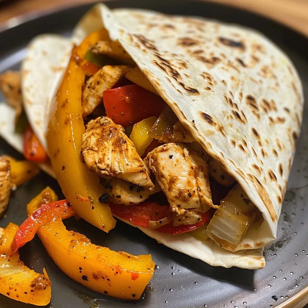 Wraps de fajitas de pollo con verduras.