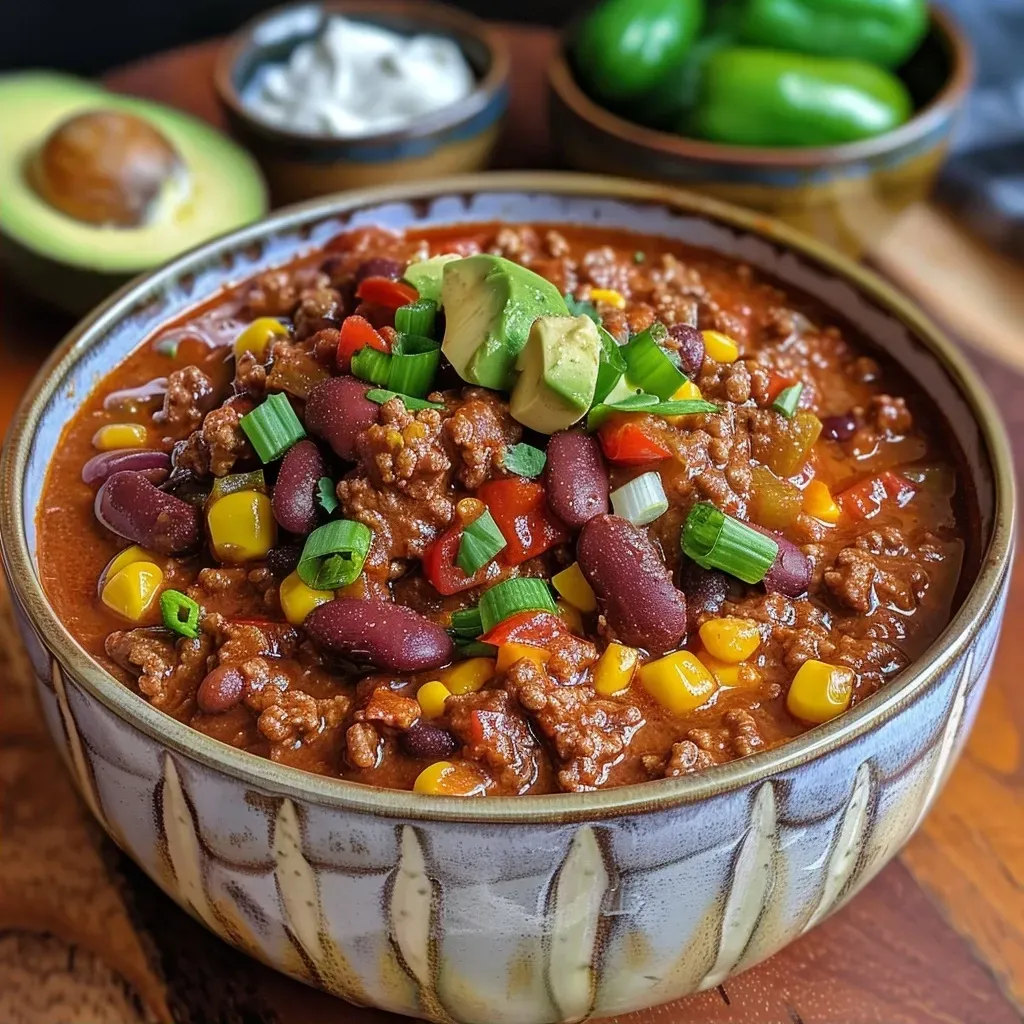 Plato de chili cargado de ingredientes nutritivos en slow cooker.