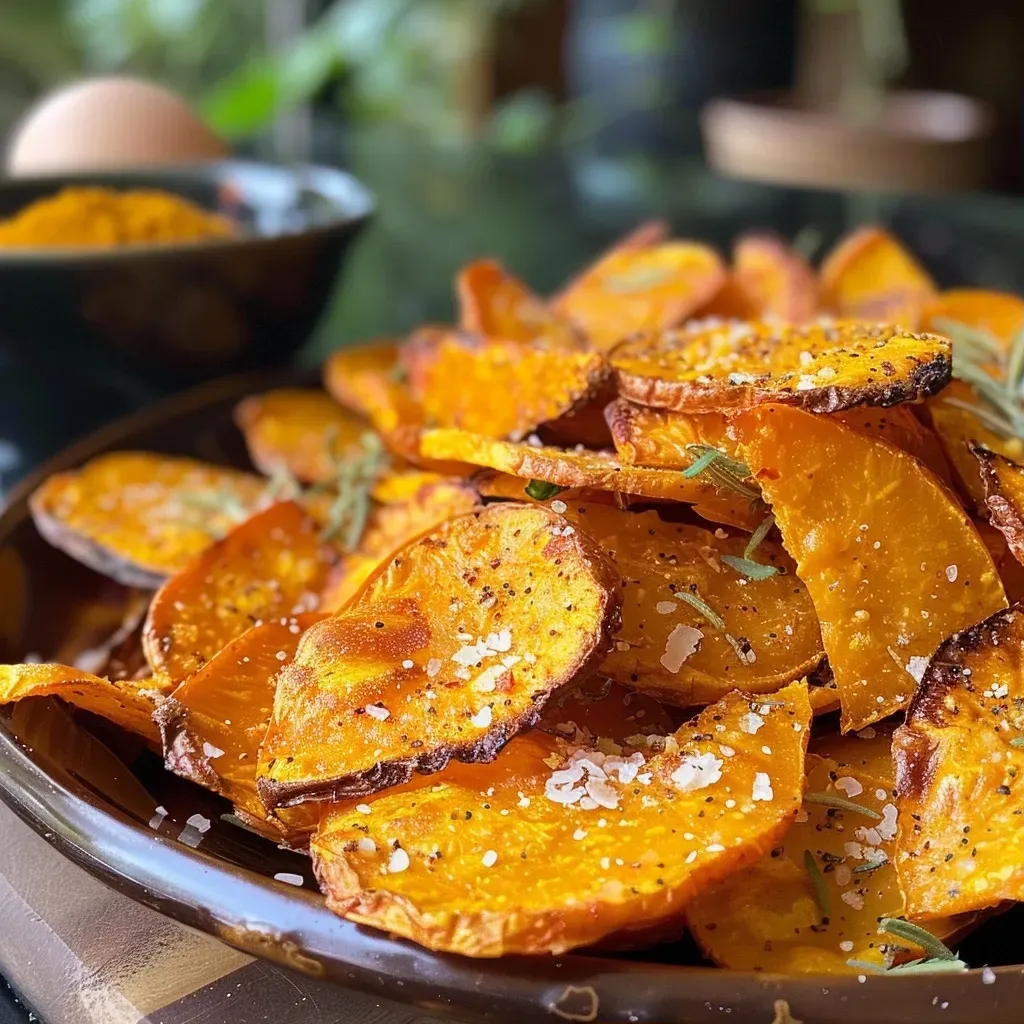 Chips de calabaza saludables en un plato blanco.