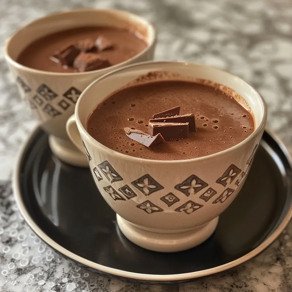 Chocolate caliente con bombones, servido en una taza.