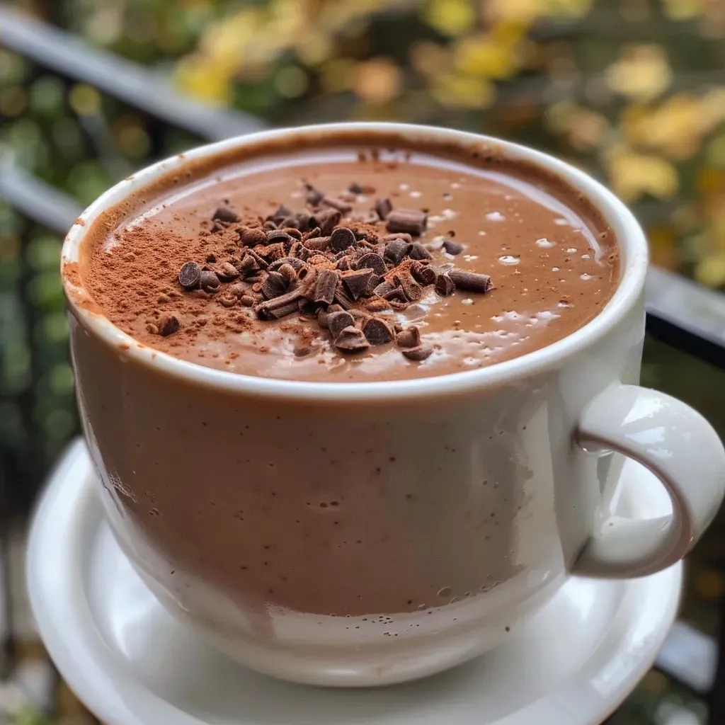 Taza de chocolate caliente con mezcla de calabaza.
