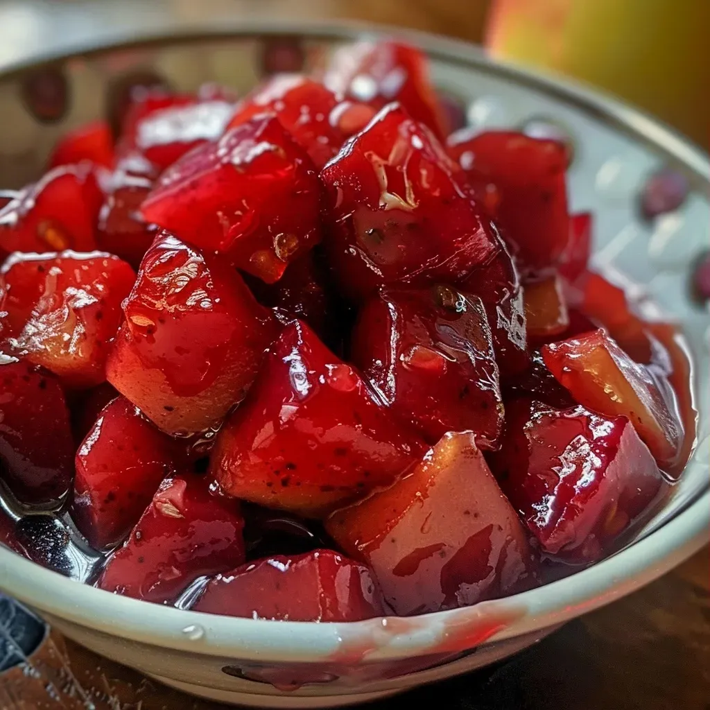 Compota de arándanos rojos en un bol, con ingredientes frescos alrededor.