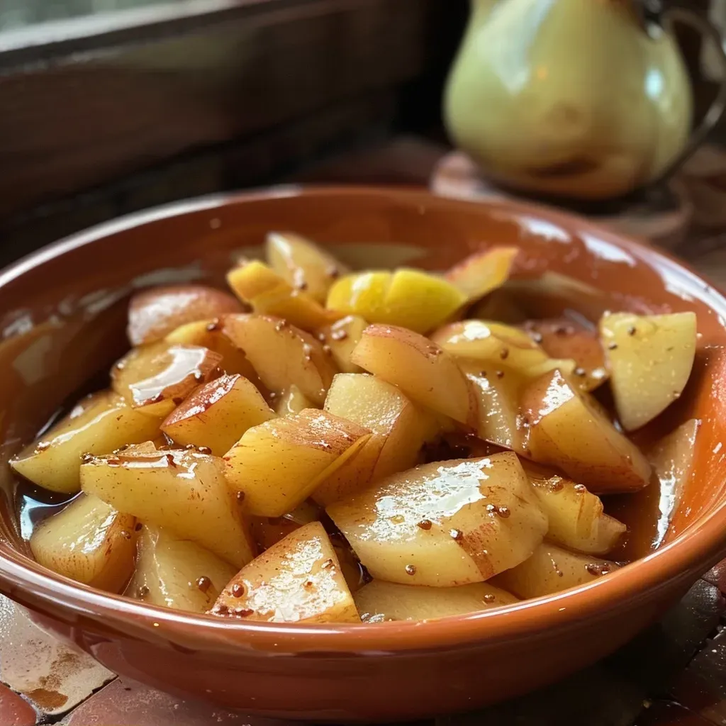 Primer plano de compota de manzana servida en un plato.