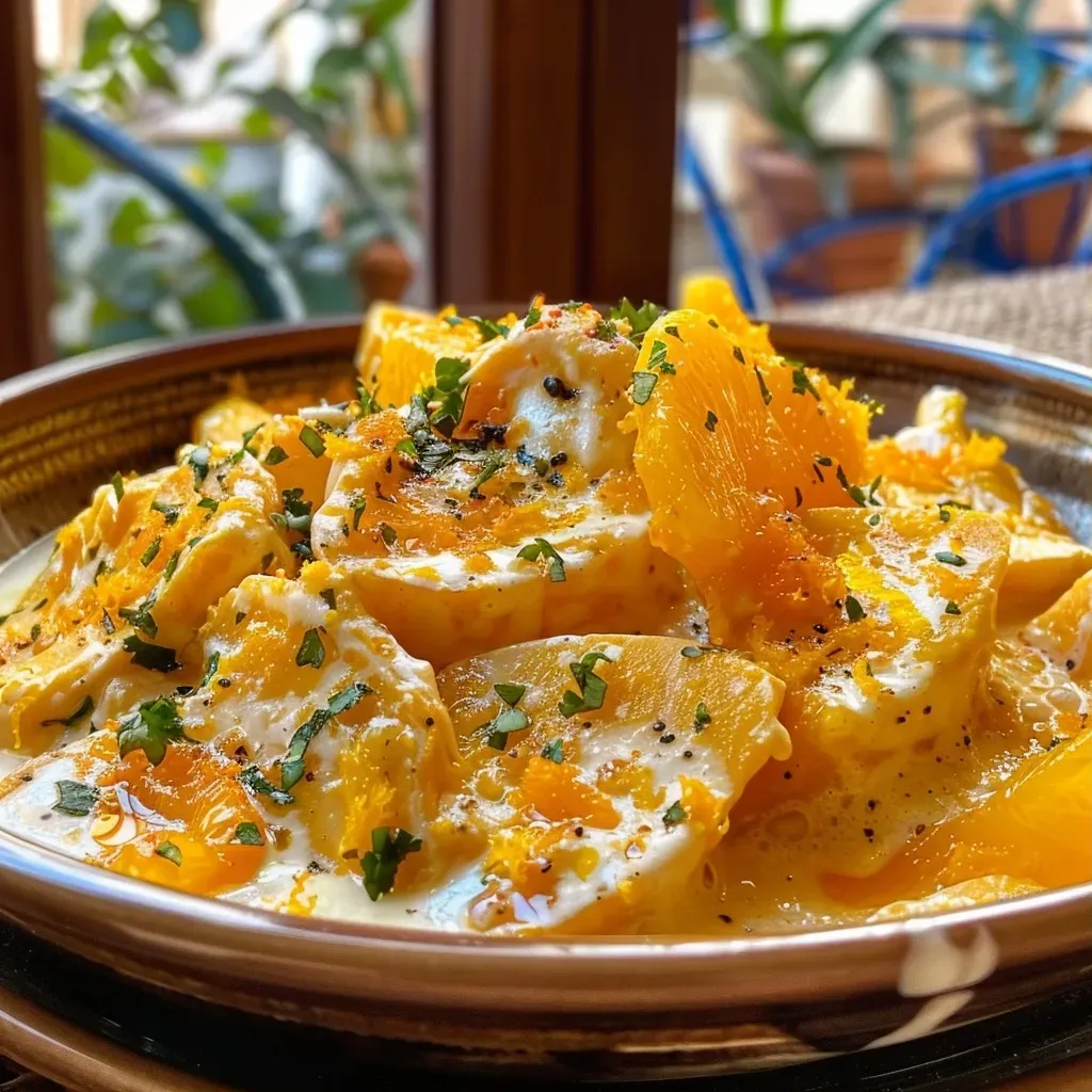Crema fría de zanahoria y naranja en un cuenco.