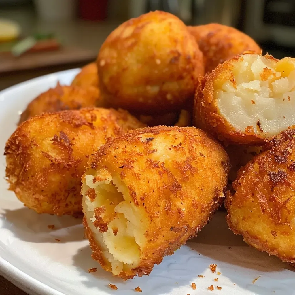 Croquetas crujientes de batata dulce con salsa picante al lado.