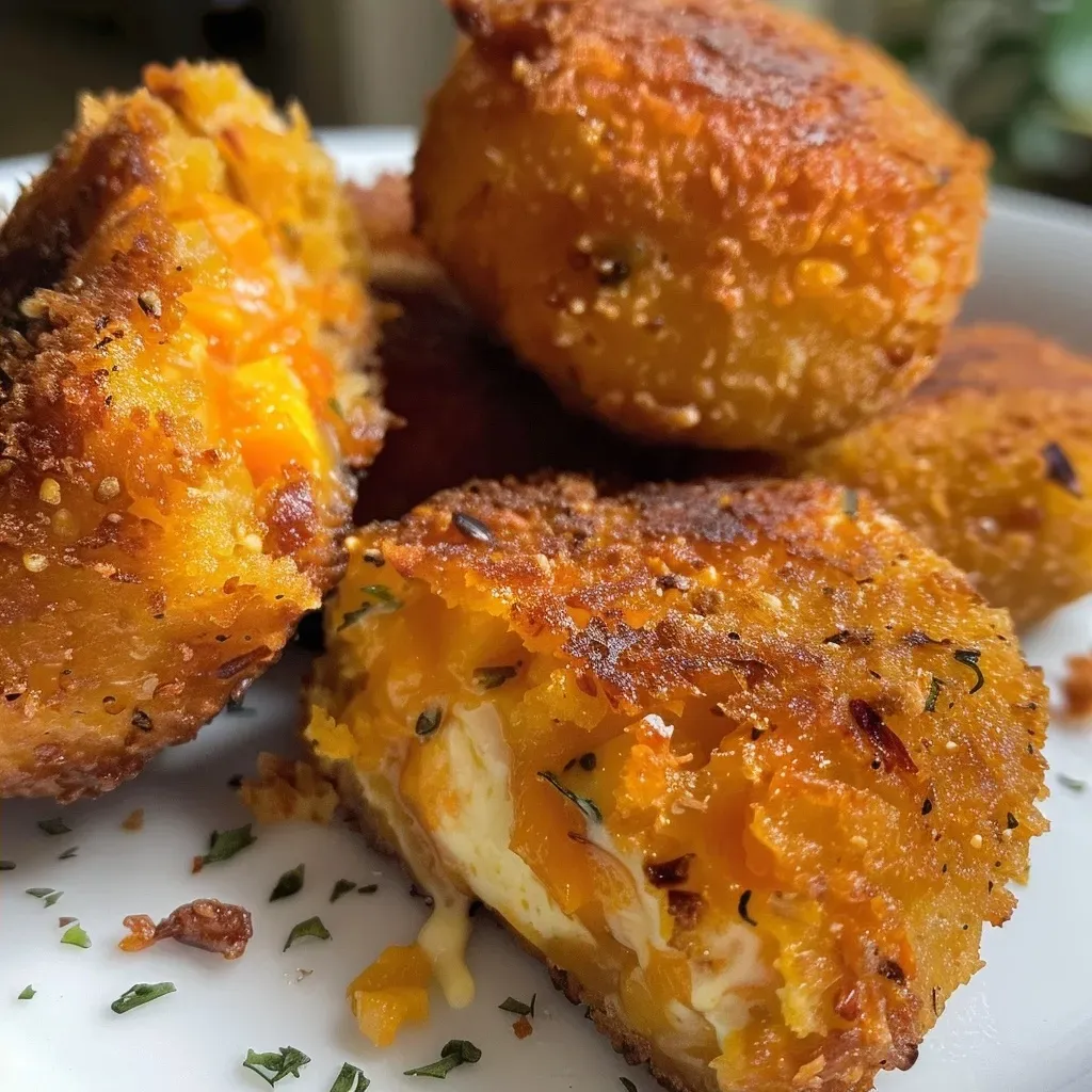 Vista lateral de croquetas de calabaza recién hechas.