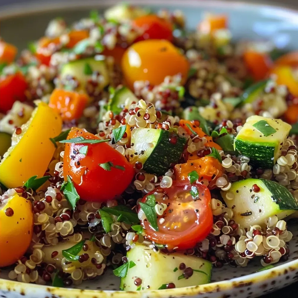 Tazón de quinoa acompañado de verduras y feta.