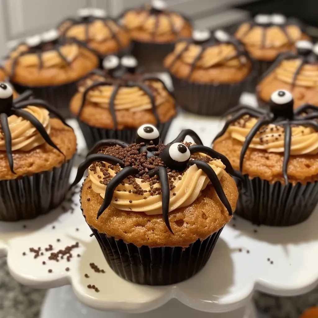 Cupcakes de araña decorados para Halloween.