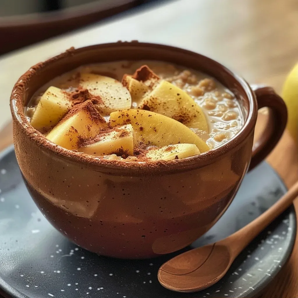 Desayuno de otoño con manzana y avena en un tazón.