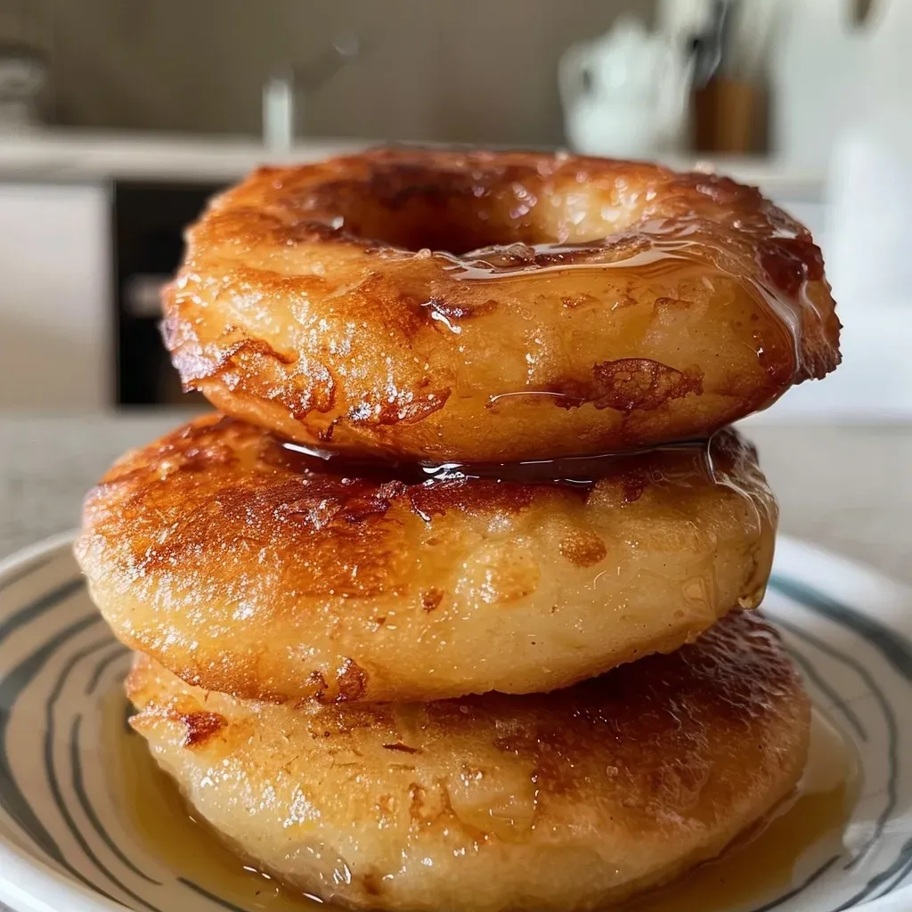 Vista lateral de donas de sidra de manzana recién horneadas.
