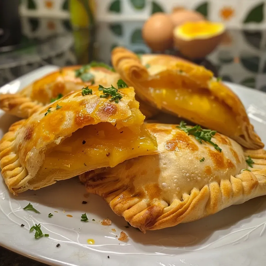 Primer plano de empanadas rellenas de calabaza y queso fresco.