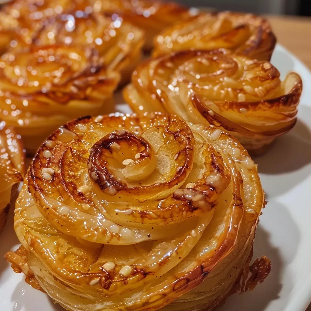 Espirales de hojaldre rellenas de manzana y canela.