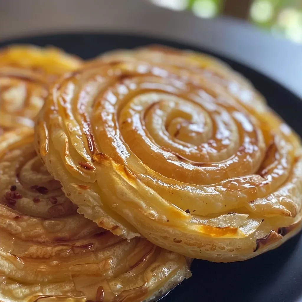 Detalle de espirales de hojaldre con manzana y canela.