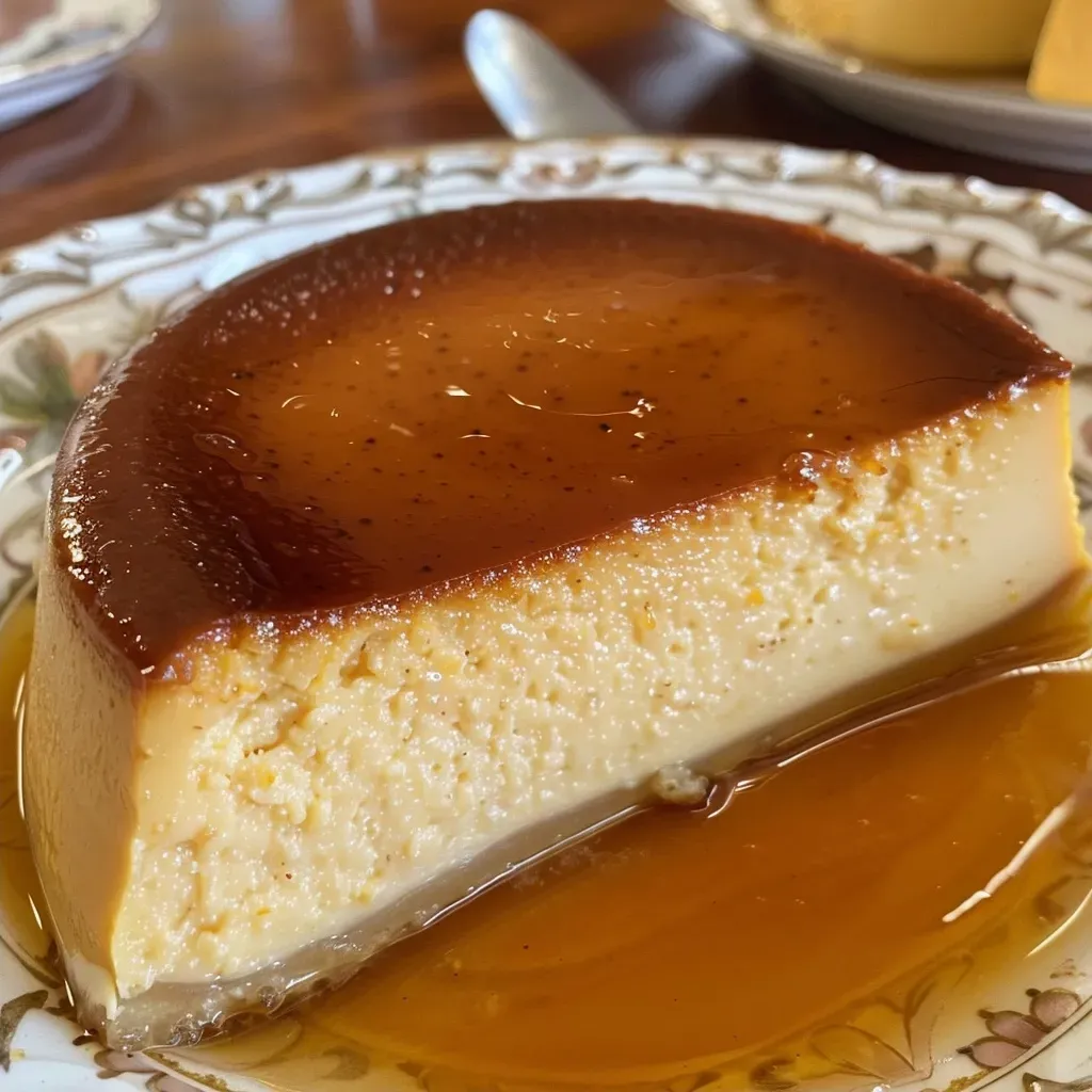 Close up de un flan de calabaza con glaseado caramelizado.