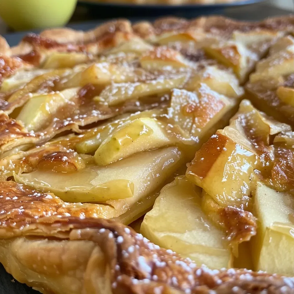 Galette de manzana y cheddar vista lateral con corteza dorada.