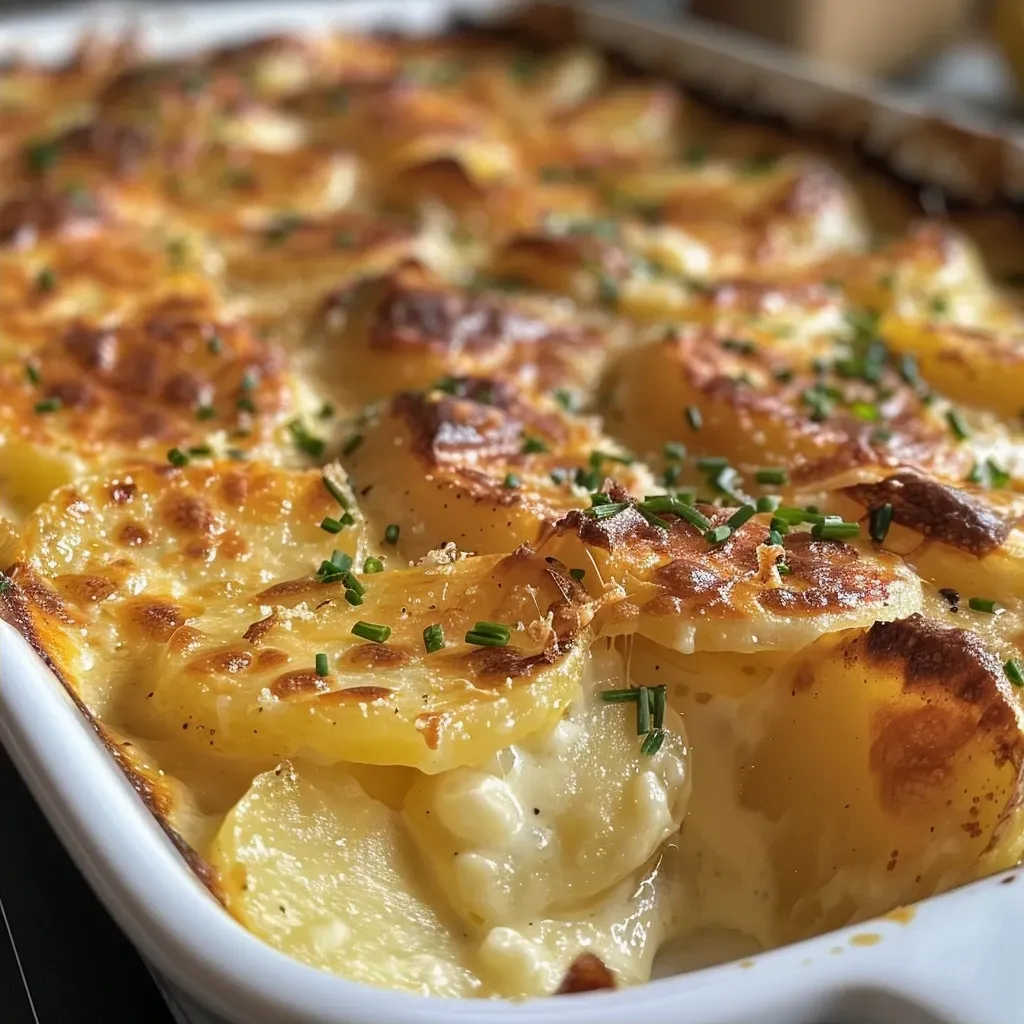 Plato de Gratin Dauphinois con una textura suave y crujiente.