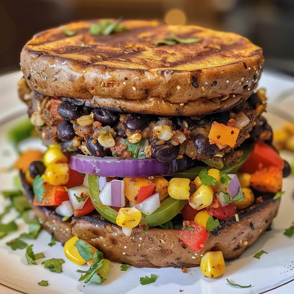 Hamburguesas de batata y frijoles negros en un plato.