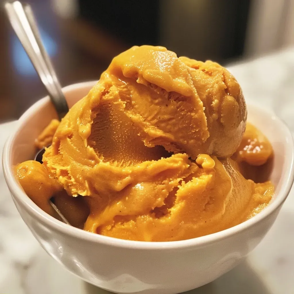 Helado vegano de calabaza visto de lado.