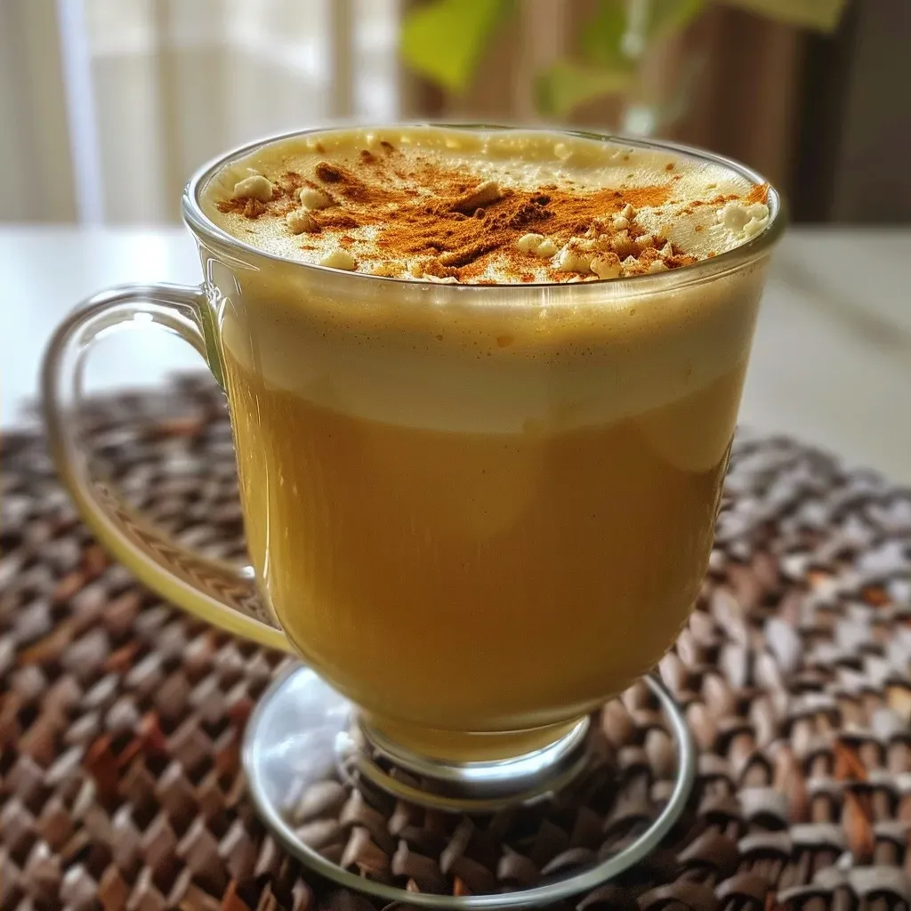 Latte de Calabaza servido en una taza, con un color anaranjado vibrante.