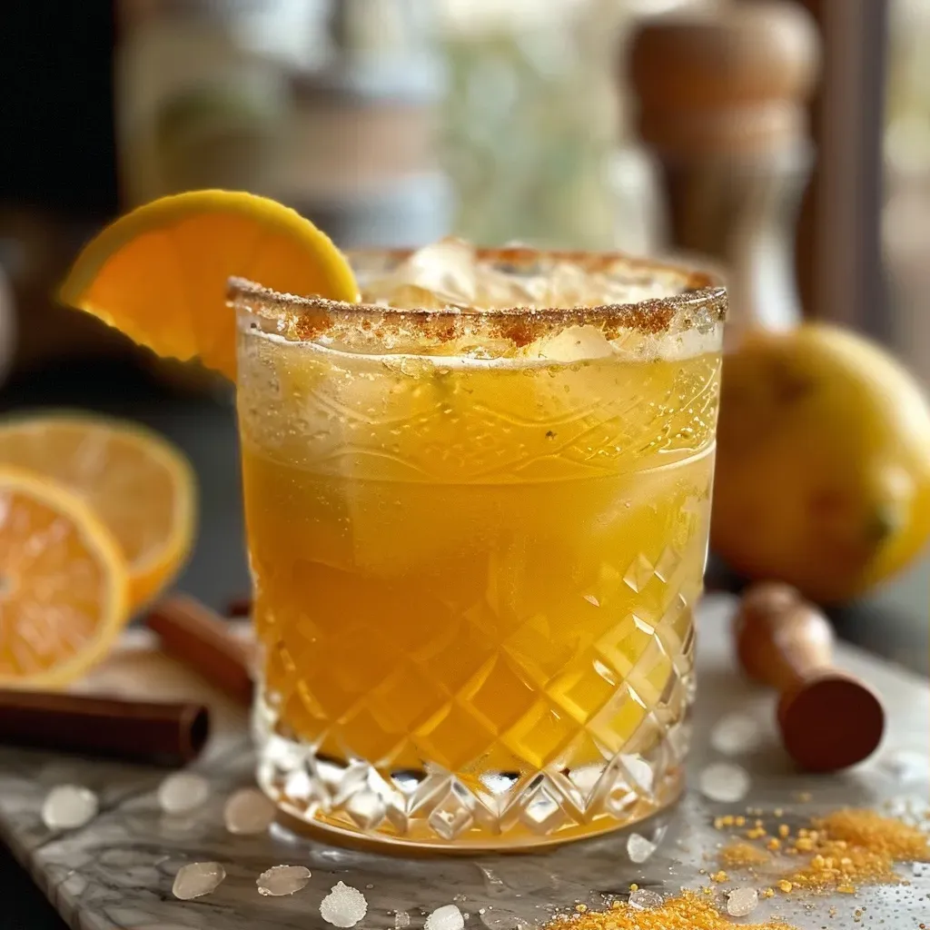 Limonada de canela y pasas en un vaso con hielo.