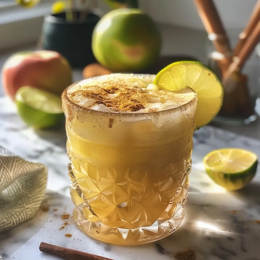 Limonada de otoño en un vaso con palitos de canela.