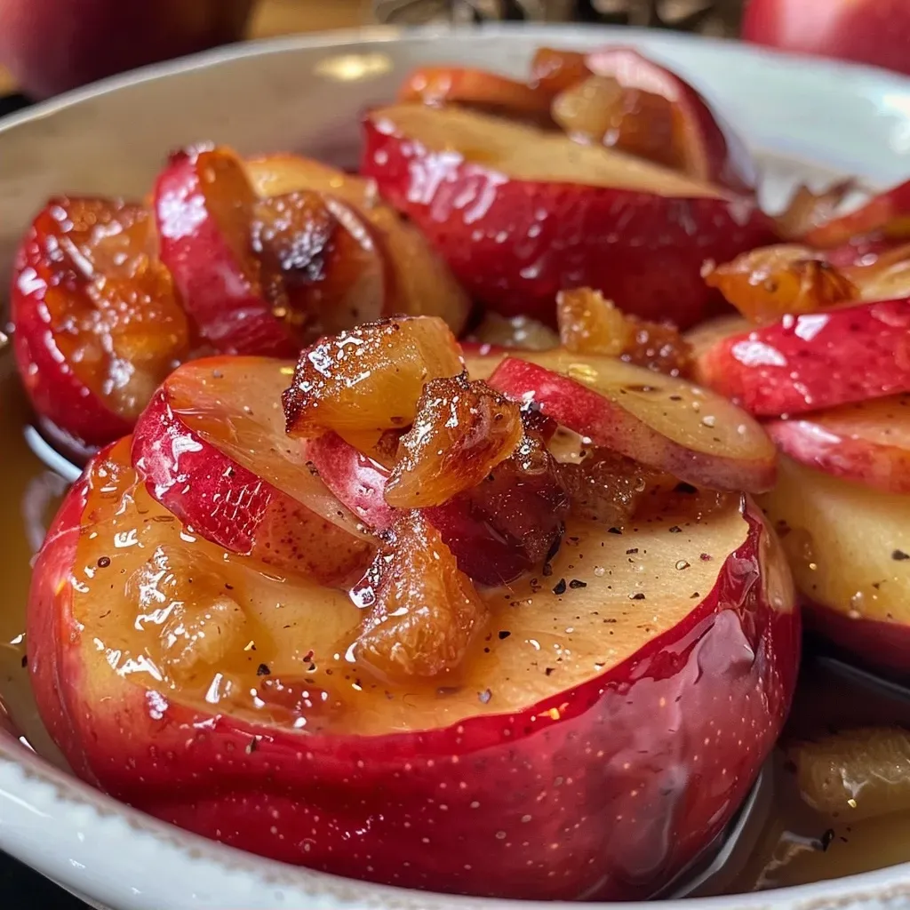 Placa de manzanas horneadas con canela y arándanos secos.