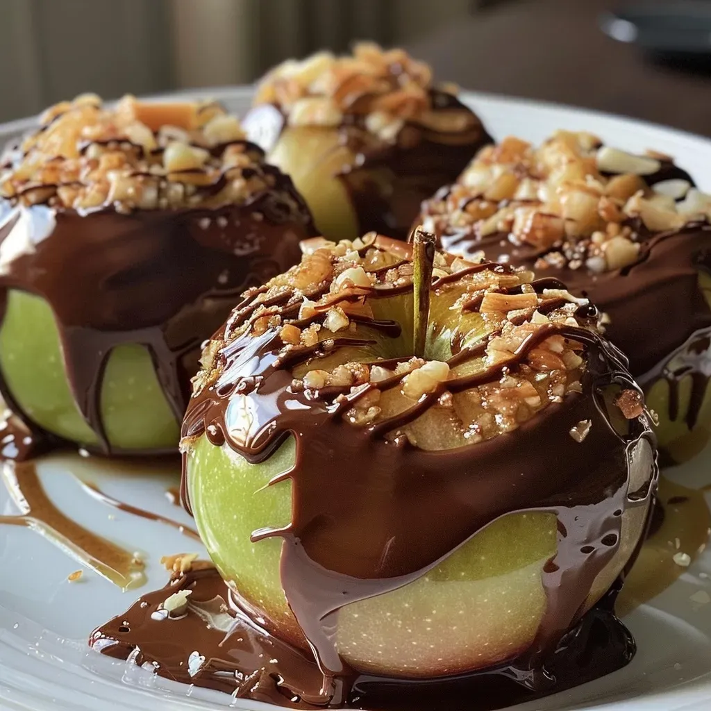 Manzanas Granny Smith cubiertas de chocolate.