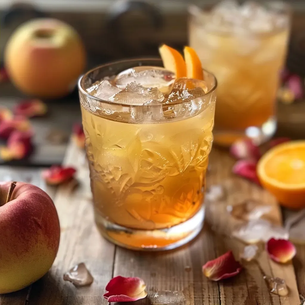 Bebida de manzana decorada con rodajas y canela.