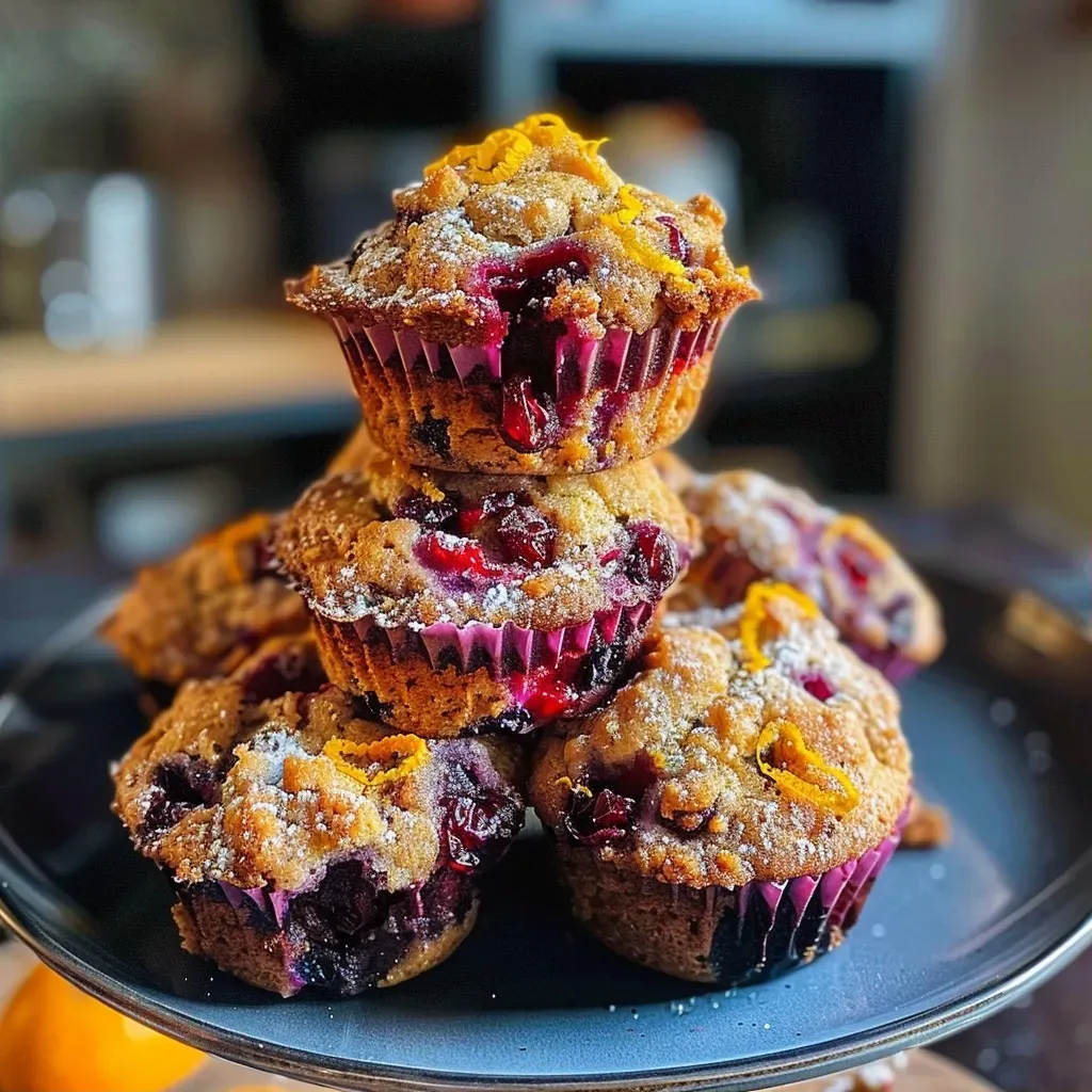 Muffins de arándano y naranja en un plato.