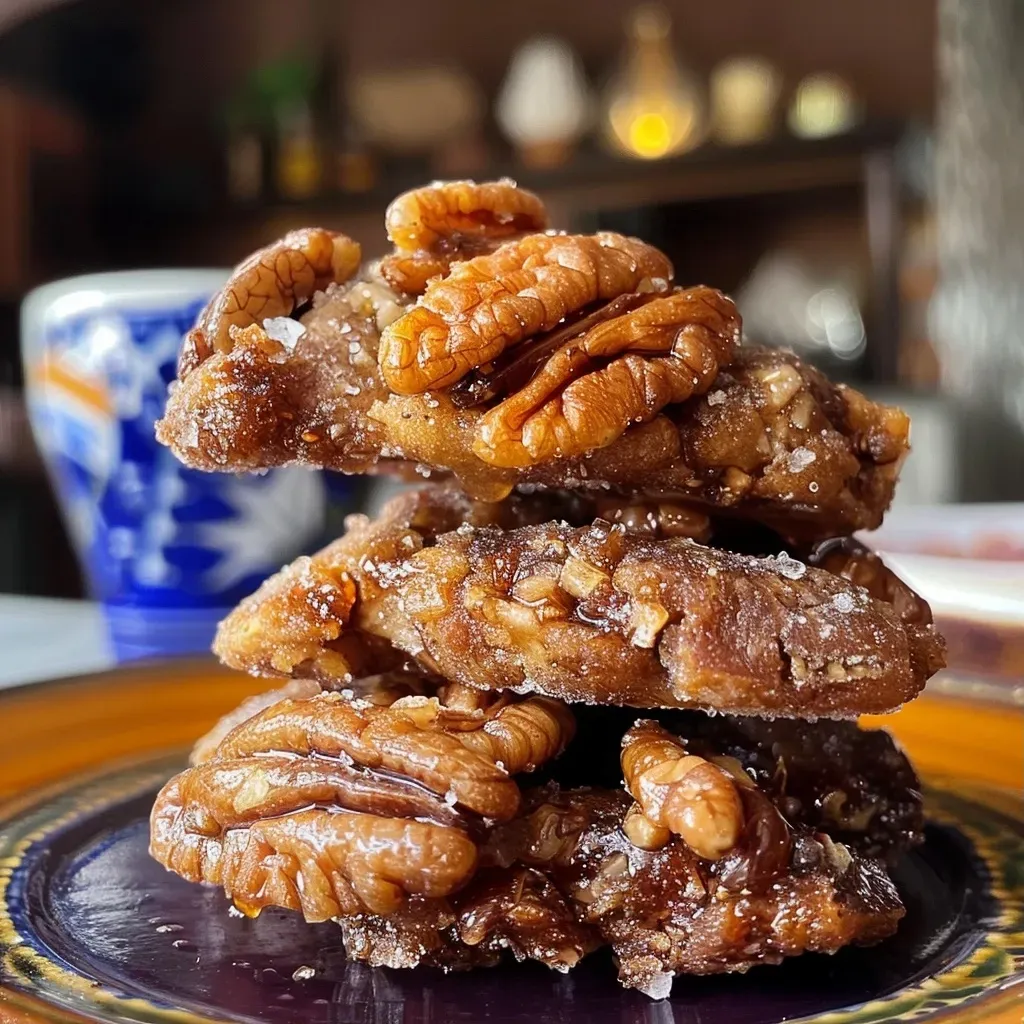 Nueces garapiñadas brillantes en un plato.