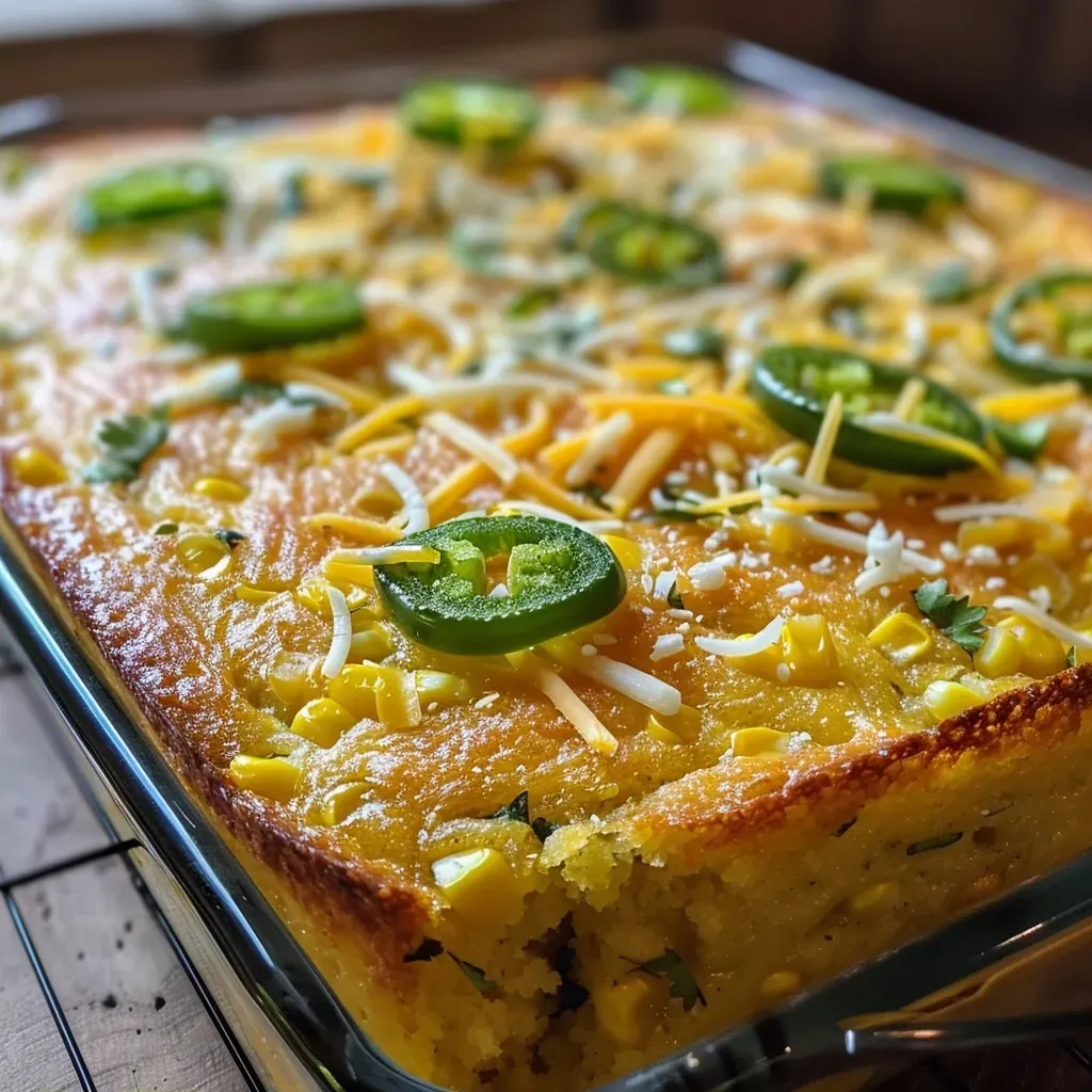 Tarta de maíz con trozos de jalapeño y queso cheddar.