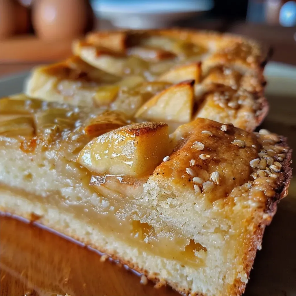 Rebanadas de pan de manzana con nueces, destacando su textura.