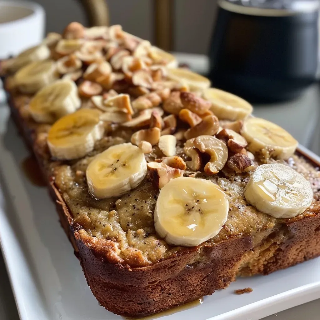 Rodajas de pan de plátano y nuez en un plato.