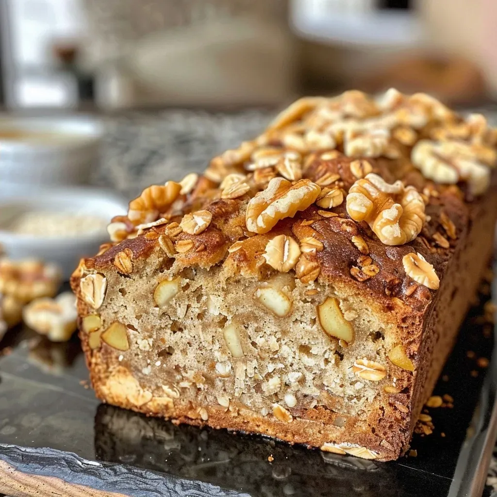 Detalle de pan dulce de avena y zanahoria con nueces en la mesa.