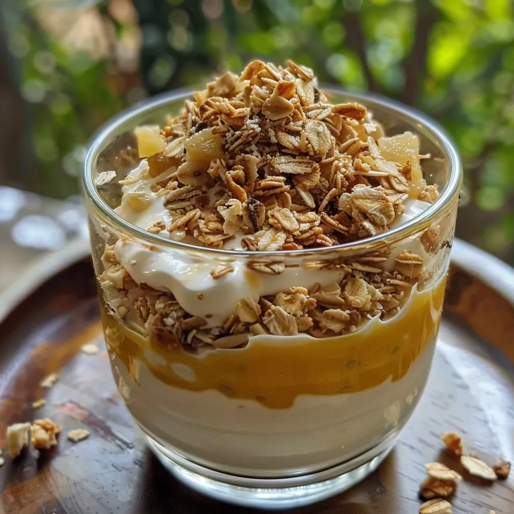 Parfait de calabaza y yogur en vaso, con nueces y especias.
