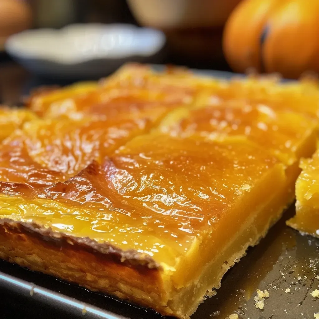 Pastel de calabaza jugoso en primer plano, mostrando su textura.